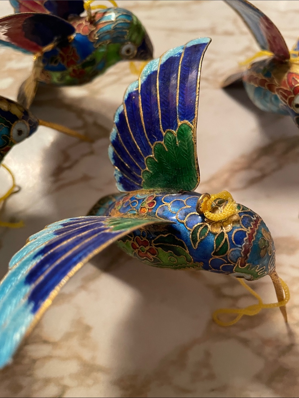 Colorful Cloisonné Hummingbird Ornament - Multicolor Set of (4) - Picture 3 of 9